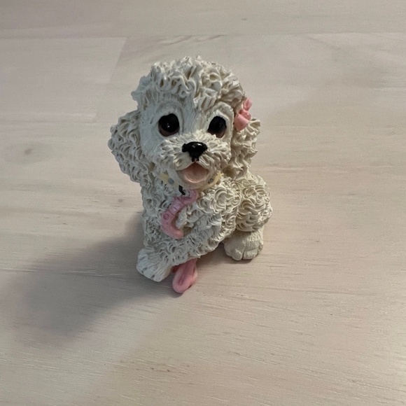Vintage 1992 Enesco White Poodle Resin Figurine with Pink Bow - Picture 1 of 8